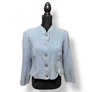 Giesswein Austria Boiled Wool Jacket Womens Size 44 Light Blue Button Front Crop